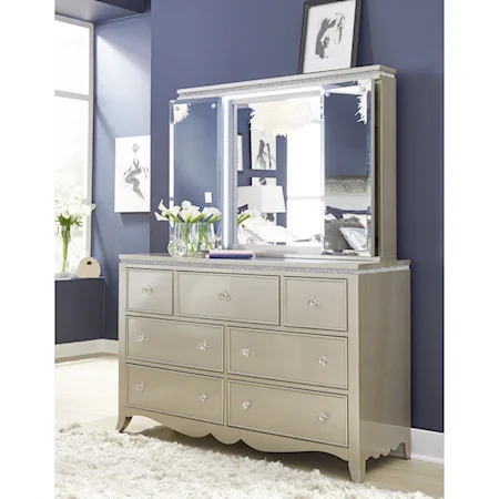 Glam 7-Drawer Dresser and Vanity Mirror with LED Lighting